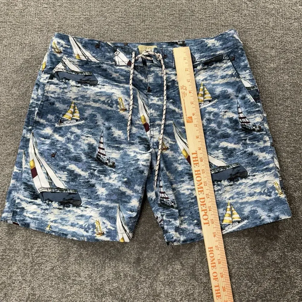 J‎ Crew Swim Trunks 32 Sailing Boat Print Blue Nautical Beach Surf Board Shorts
